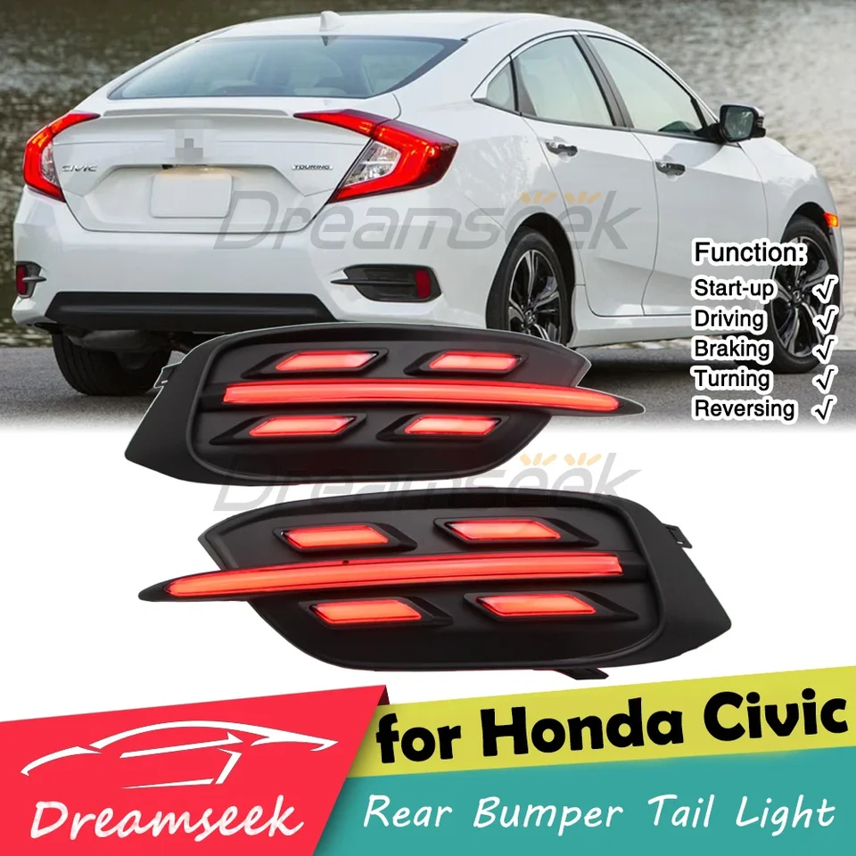 LED zadný nárazník zadné svetlo pre Honda Civic Sedan 2016-2021 brzdová lampa s dynamickým sekvenčným zákrutom Signál dymový objektív Porsche štýl