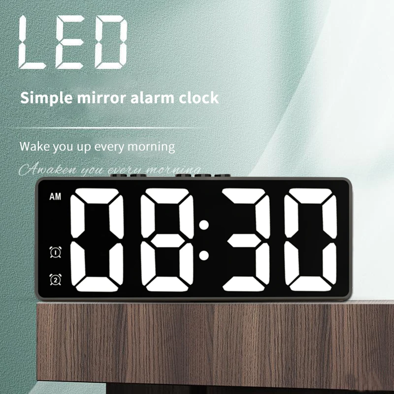 LED zrkadlové stolové hodiny digitálny alarm Snooze zobrazenie časového stola elektronické stolové hodiny stolové hodiny