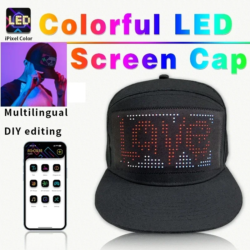 LED žiariaca klobúk 5V LED matica LED matica posúvanie textu zobrazenie Správa Správa Pzorva programovateľná aplikácia Viacjazyčná disco párty Cool baseballová čiapka