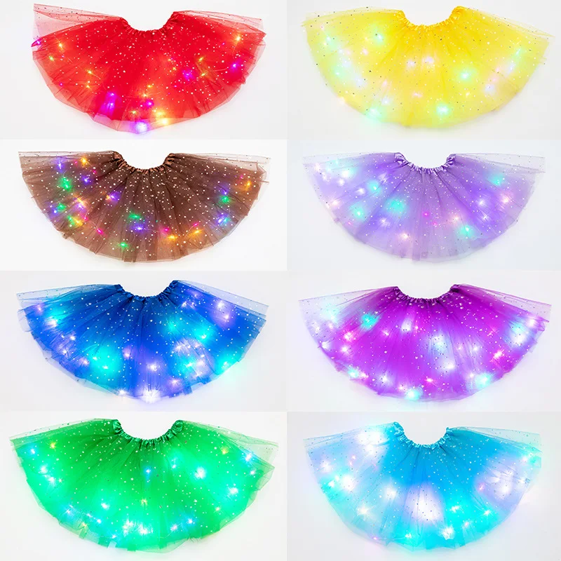 LED žiariace svetlo Ženy Tulle hviezda sukňa Krátke tutu mini sukňa dospelý luxusný balet tanečne večierok kostýmy guľôčky Mini sukňa