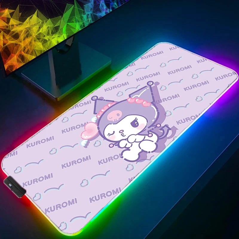 LED žiarivá podložka myši laptop kawaii fialová Kuromi MousePad RGB PC Cute Sanrio Anime Anime Keyboard koberec veľký stôl Mat Girl