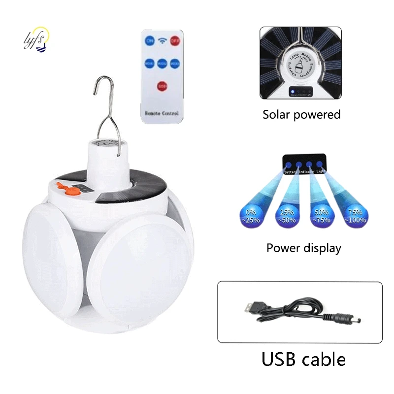 LED žiarovka solárne svetlo vonkajšie nepremokavé núdzové solárne solárne / USB kábel nabíjateľné žiarovky svetlo kempingové kempingové osvetlenie solárna lampa