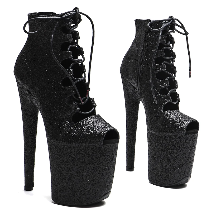 Leecabe 20 cm/8inches trblietky horné členkové topánky Otvorené topánky Platforma s vysokým podpätkom Dance topánky