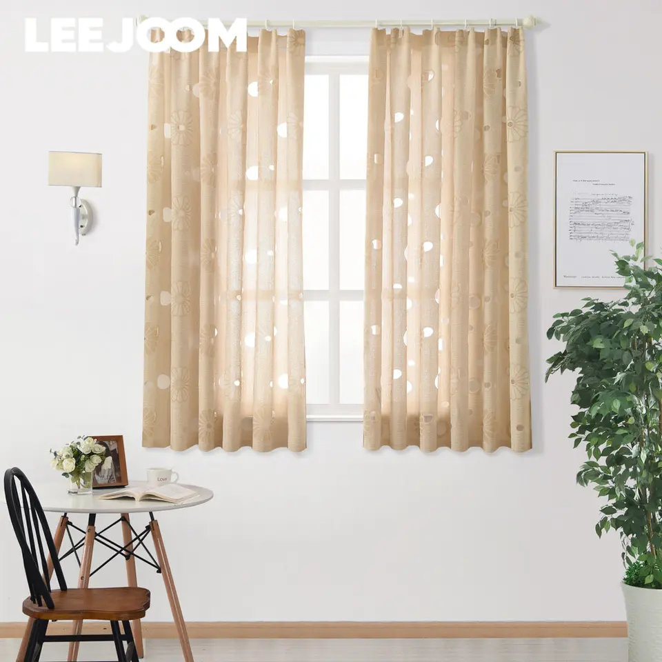 LeeJoom 1 PC Kuchynské dvere polo-čierne záclony pre obývaciu izbu pripravené na paneli okenné okno kvetinový dizajn Jacquard