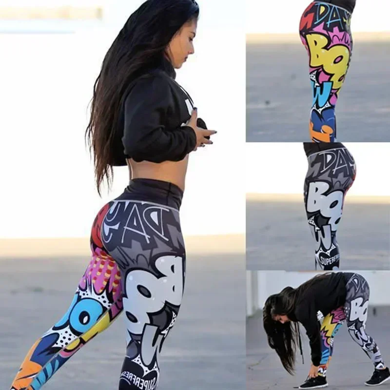 Legíny digitálnej tlače žien Cvičenie legíny s vysokým pásom Push Up Leggings Dámske legíny