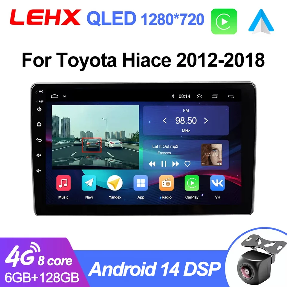 Lehx Pro Car Radio Multimedia Video Player Android 14 2 DVD DVD CarPlay Navigation GPS pre Toyota Hiace 2012-2018