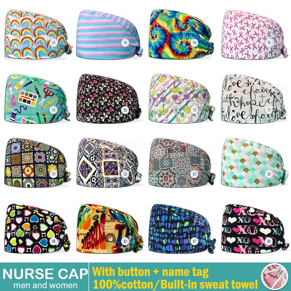 Lekárnik Nový 100% bavlnená maznáčik lekársky klinický klinik zubný zubný lekár Lab Cap Cap Surfical Pracovné čiapky Viazané ošetrovateľské klobúky Unisex