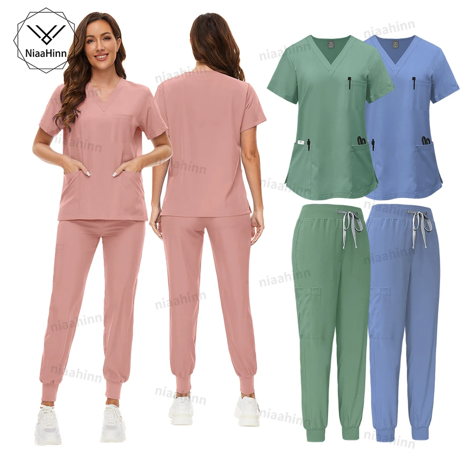 Lekárska chirurgia Work Wear Set Sady s krátkymi rukávmi+nohavice Ošetrovateľské uniformy Ženy Pet Shop Veterinary Doctor Multicolor Scrubs