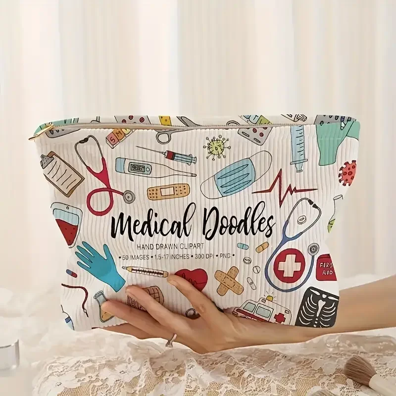 Lekárske graffiti potlačené make -up taška, ľahký úložný box zipsu, viac funkčná taška s podšívkou
