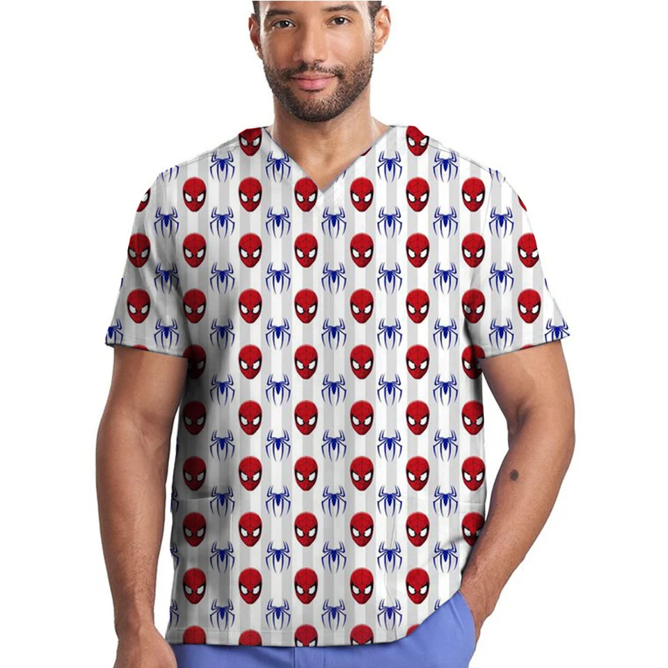 Lekárske uniformy sestry Jednotné ženy Pánske kroviny Tops Tops Marvel Print Hospital Pracovné oblečenie vreckové blúzky zubné tričká