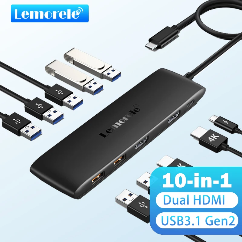 Lemorele 4K USB Hub USB C dokovacia stanica Typ C až Dual HDMI pre MacBook iPad Pro Air M2 M1 Sumsang PC Príslušenstvo USB 3.1 Hub