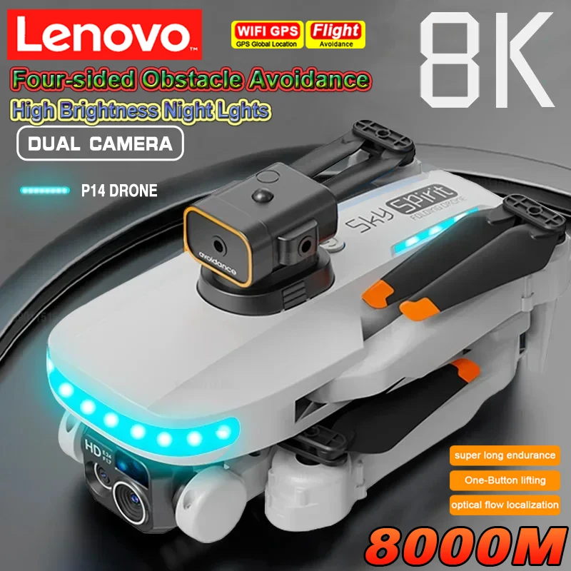 Lenovo P14 Mini GPS dron Profesional 8K HD kamera Intelligentná prekážka vyhýbanie sa prekážkam bez kefiek 5G skladací kvadrokoptér pre hračku