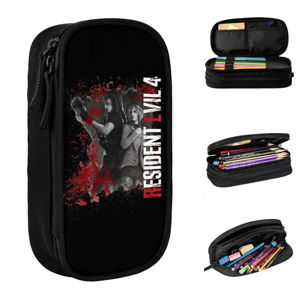 Leon a Ashley Resident Evils 4 Cencil Case Pencilcases Držiteľ pero pre študentov veľkých kapacitných tašiek Študentské kancelárske potreby
