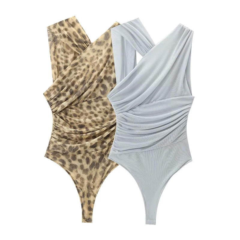 Leopard tlač BodySuit jednodielne top sexy bez rukávov bez rukávov ženská dámska dámska módna vesta krk chudé topy