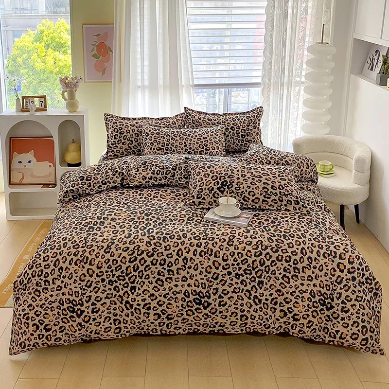 Leopard Tlač obliečky obliečky Twin Queen 3 PCS Divoké zviera gepard gepard kožušinová posteľná posteľná obliečka Mikrovlákna reverzibilná pokrývka pokrývky