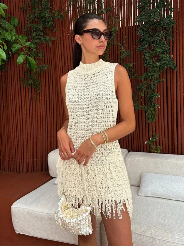 Leosoxs háčkované šaty Ženy Sexy elegantné y2k letný trend strata lem hem bez rukávov Stretch Fashion Beach Dovolenka Clubwear Bodycon
