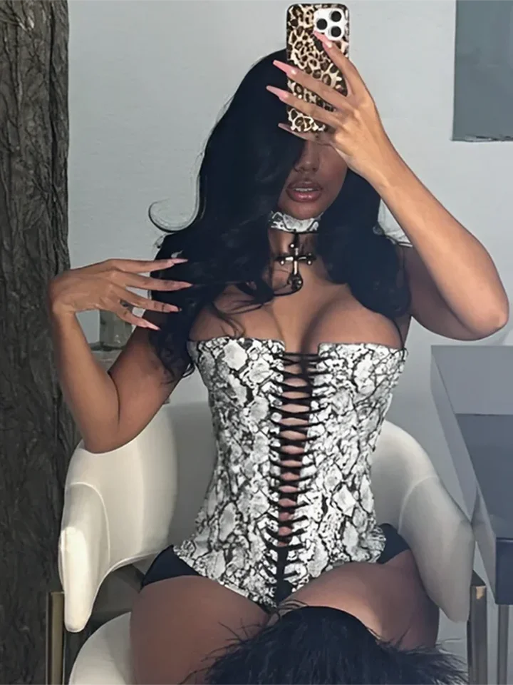 Leosoxs Serpentine Sexy Corset Top Women Y2K Chaplet Shirring Bandage Skinny Coquette Wild Midnight Party Tank Tops Tops