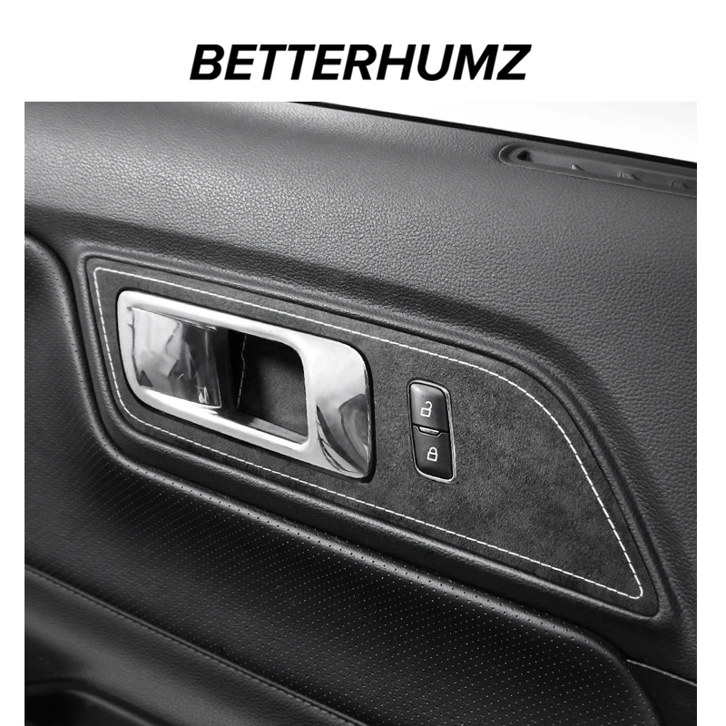 Lepšie humánny pre Ford Mustang 2015-2023 Interiérový spínač rukoväte spínačov z rukoväte vyrobený z príslušenstva nálepky Alcantara Trim Sticker Deco