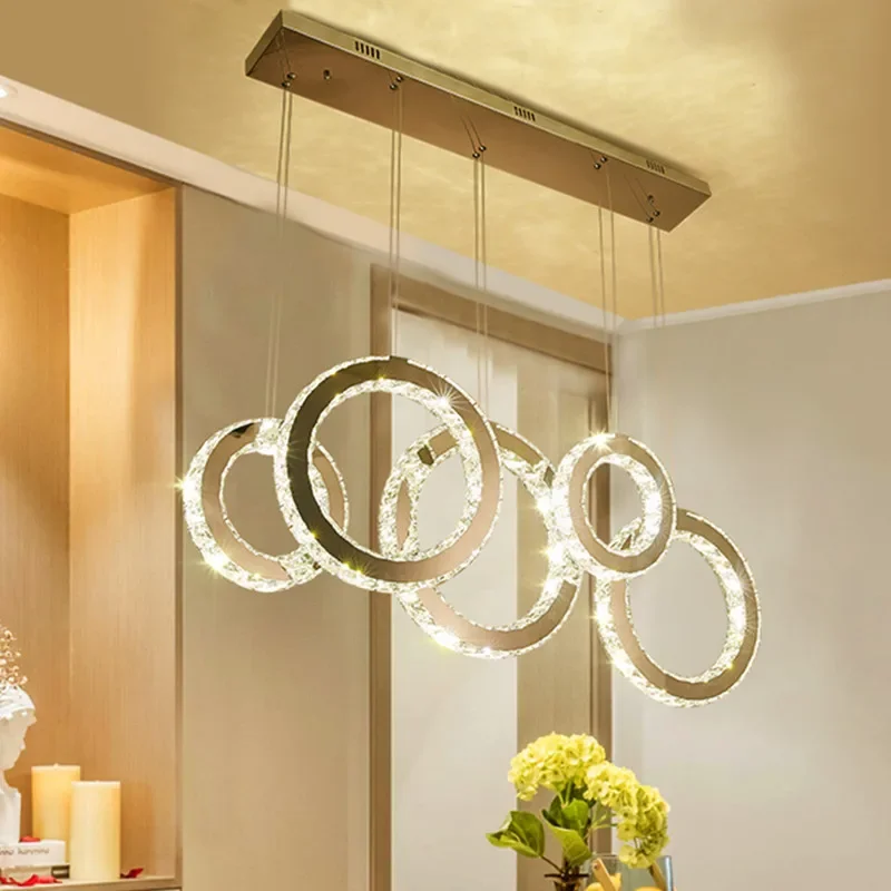 Lesk LED prívesok svetlá pre jedáleň Moderné luxusné kryštály visiaci kruh kruhu Led