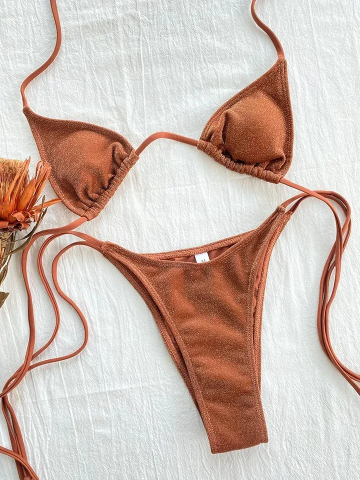 Lesklé bikiny Sexy plavky trojuholníky plaviek Ženy Micro tangáž bikiny Bikiny Push Up Plauning Suits ženské plavky