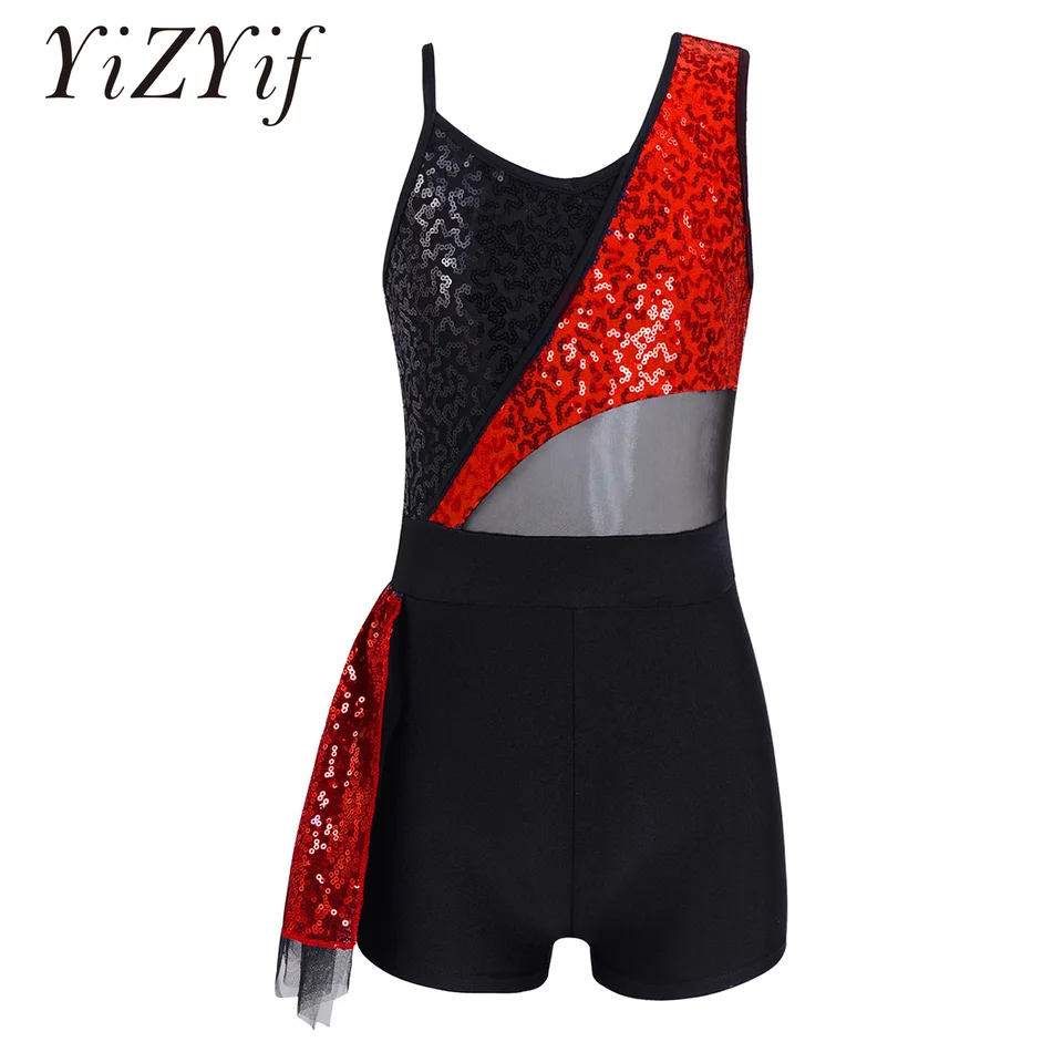 Lesklé flitre baletné gymnastika Unitards Dievčatá Dievčatá Dievčatá Sleevless štýlové moderné džezové javisko Performance Tanečný kostým Dance