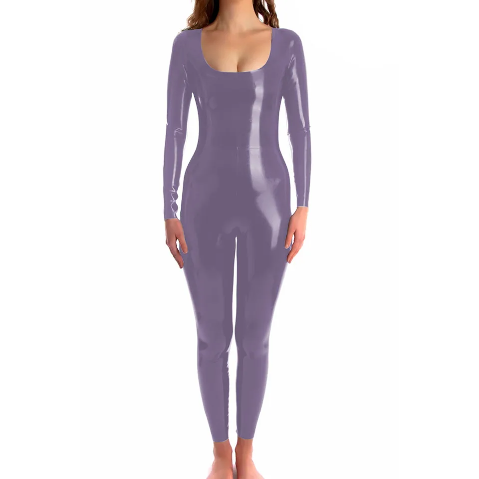 Lesklé PVC kožené ženy Catsuits Sexy nízky krk s dlhým rukávom BodySuit Fashionsuits pre ženy plus veľkosť zentai