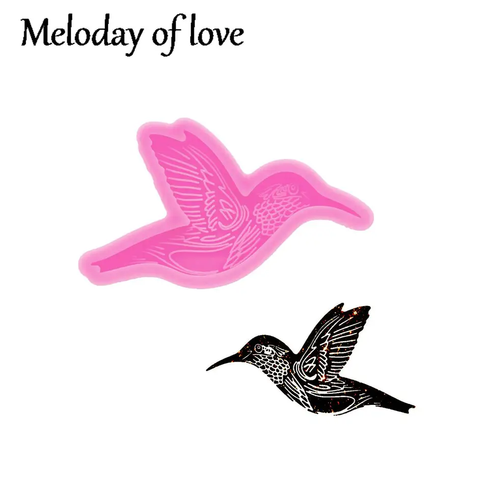 Lesklý hummingbird Keychain formy silikónová živici vták DIY DIY pre epoxy náhrdelník, polymérny hlinený čokoládový koláč DY0683