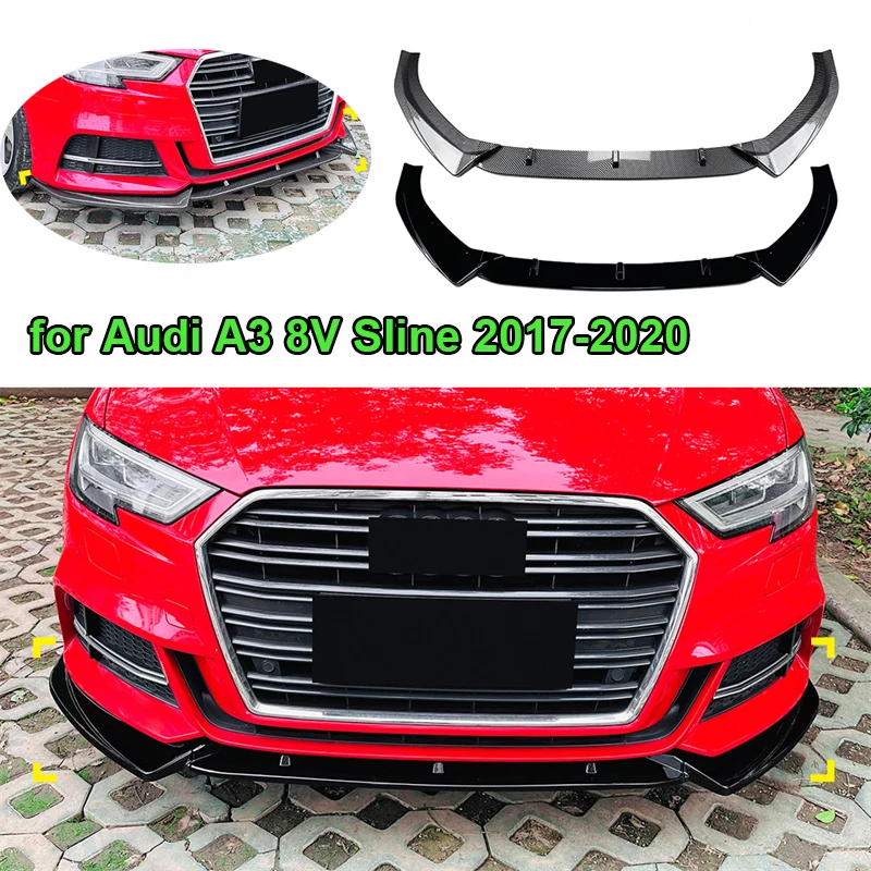 Lesklý čierny predný predný nárazník Spoiler Splitter Lip Difuser Deflector Guard pre Audi A3 8V Sline 2017 - 2020 2019 2018 2018
