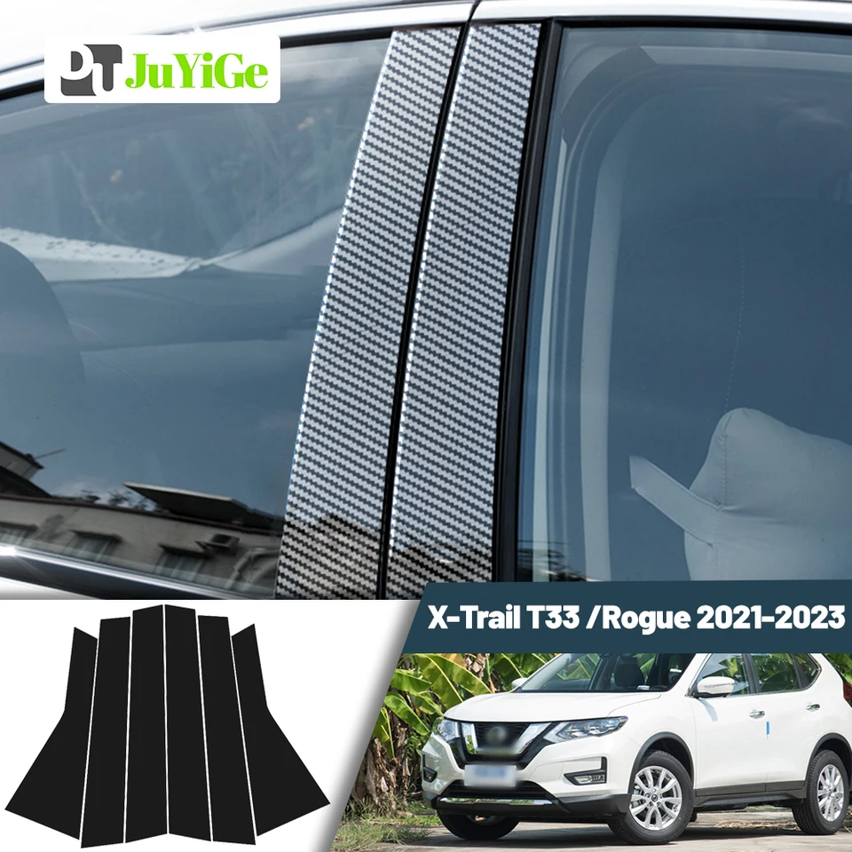 Leskované čierne uhlíkové vlákno Dvere Dvere Dvere BC Stĺpok stĺpcový nálepka pre Nissan X-Trail X Trail T33 Rogue 2021-2023 2022