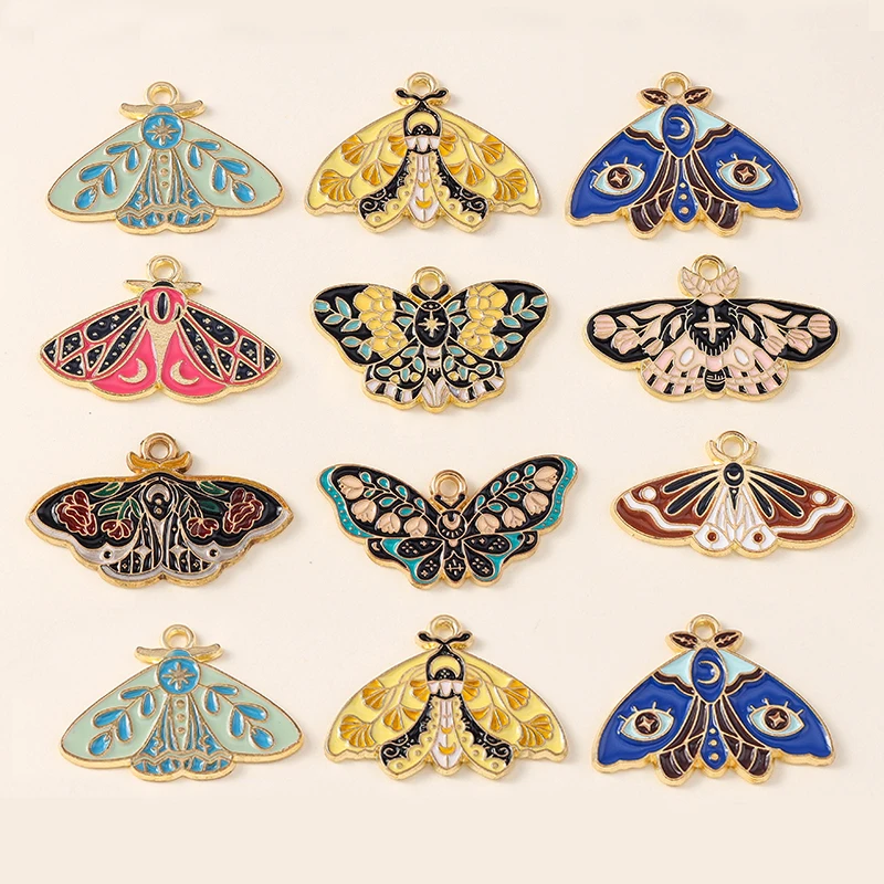 Leslie 10ks Krásny smaltovaný hmyz kvetina Mesiac hviezda Moth Butterfly Charms pre náušnice náhrdelník šperky výroby doplnkov