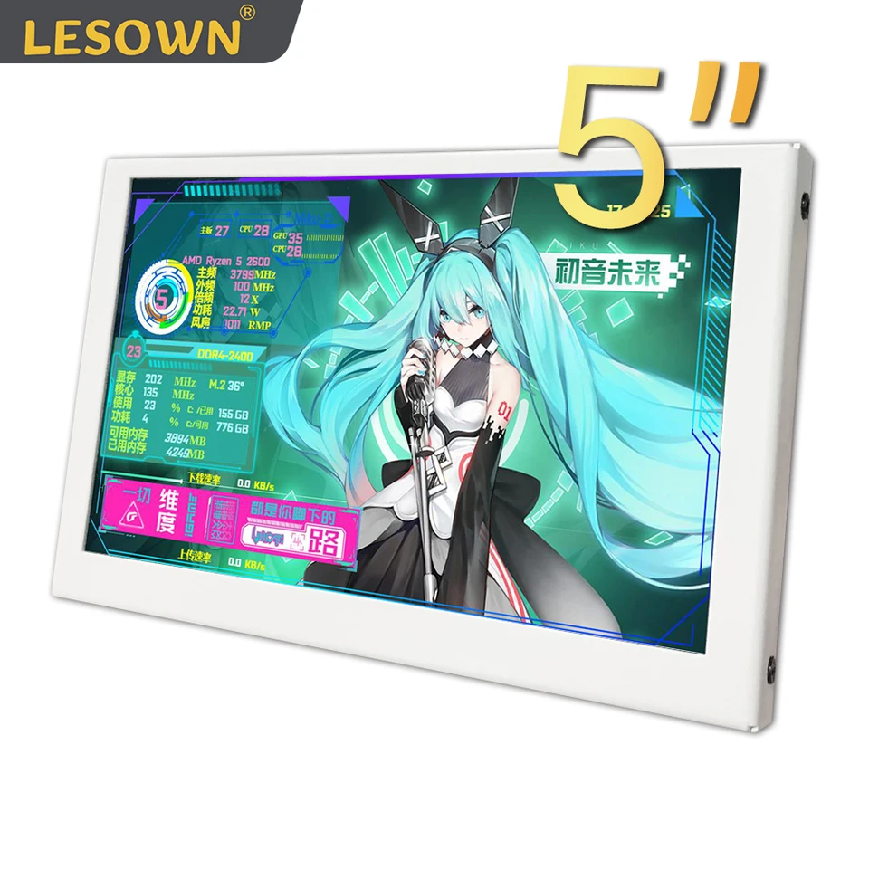 LESOWN 800X480 MINI IPS LCD Monitor kovový kryt Malé fotoaparáty Monitorovanie HDMI displej sub obrazovky pre prenosný počítač PC