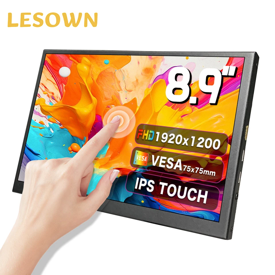 LESOWN 9-palcový USB-C HDMI Touch prenosný LCD displej 8.9 