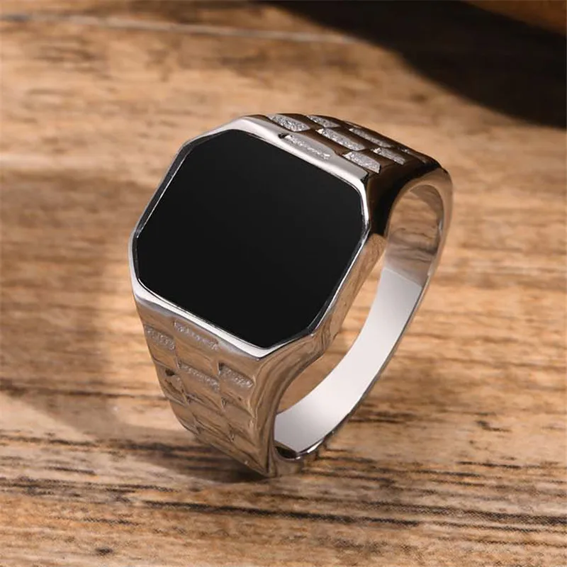 LETAPI 316L ZÁVEREJNÁ OCELNÁ ZÁKLADNÁ ZÁKLADNÁ PRINCETY PRE MEN, Black Square Signet, Punk Vintage Big Ring Svadobné šperky pre neho
