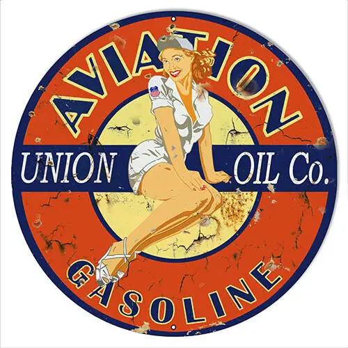 Letectvo vo veku pin Up Girl Reproduction Motor Oil Sign 14 