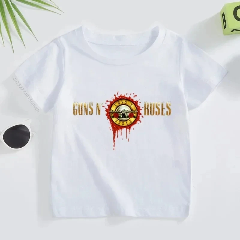 Letná bavlnená rocková skupina Gun n Rose Kids Tričko módne chlapec dievča Kpop hudba s krátkym rukávom Kids cool cool príležitostne top