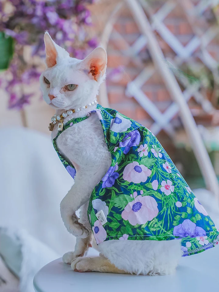Letná bavlnená vesta pre sphynx mačacie oblečenie kvetinové tričko bez rukávov pre mačiatka mäkká kombinéza pre dodávky jarnej mačky Devon Rex