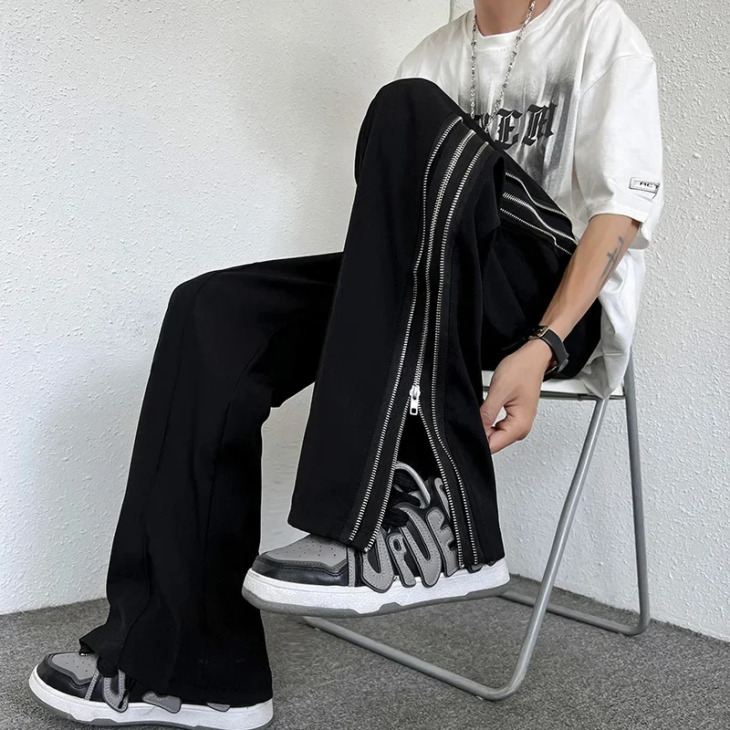 Letná móda High Street Side Zip-Up Pants Pánske príležitostné priame nohy Zahrnuté voľné fit hip hop slangový štýl trendy značka