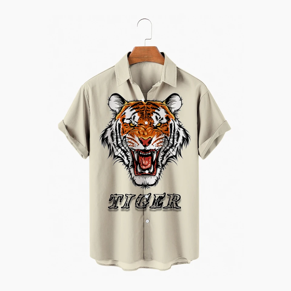 Letná módna neformálna tiger tlač s krátkym rukávom Japonské streetwear Pánske havajské tričko 5xl