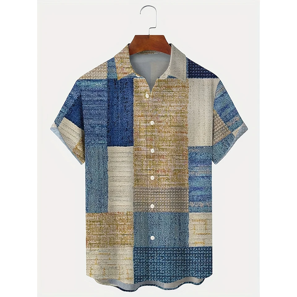 Letná patchwork farebný blok 3D tlač havajskej pláže košele Men Men ženy neformálne móda Vintage s krátkym rukávom košele muža topy blúzka blúzka