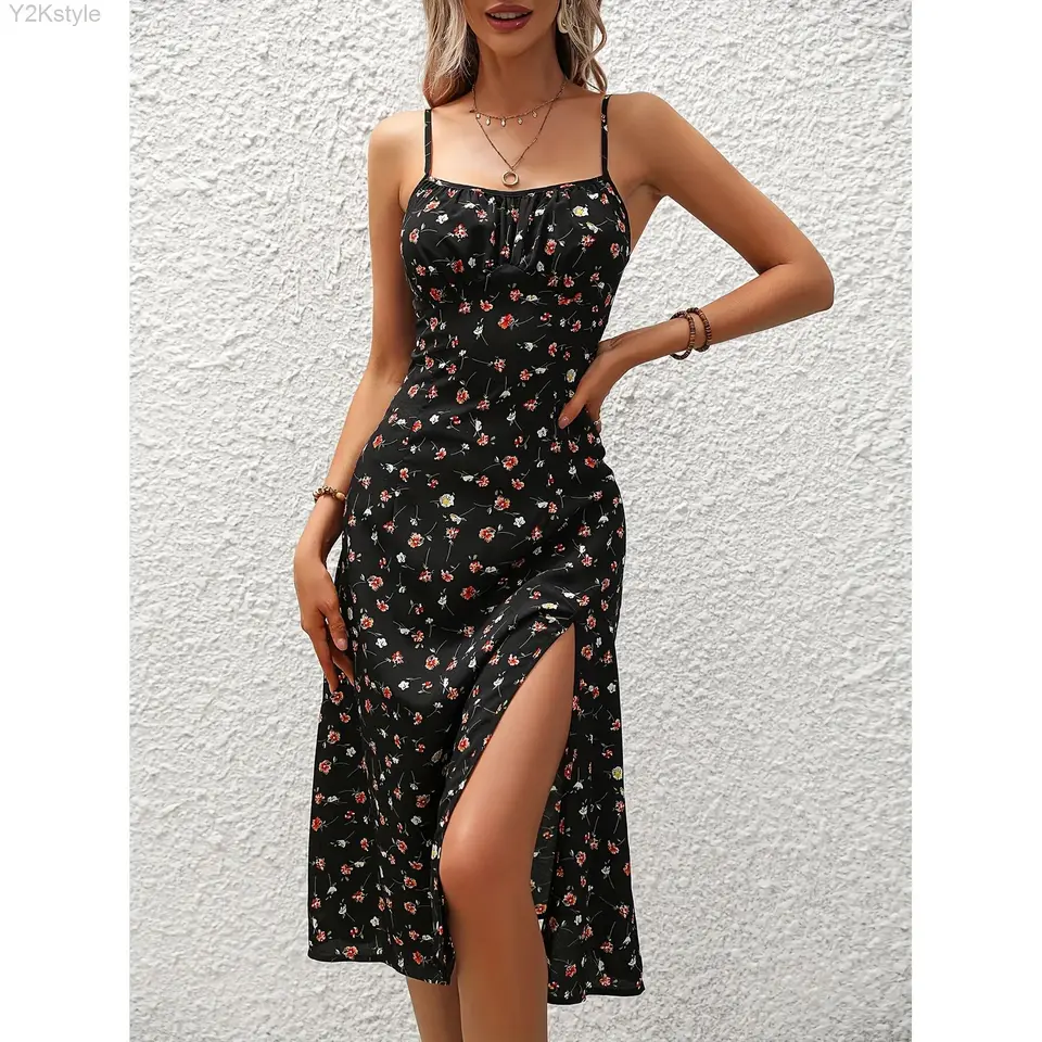 Letná punka dot potlačená dámske šaty elegantné štvorcové rukávy bez rukávov sexy šifón dlhé šaty pláž plážový sviatok