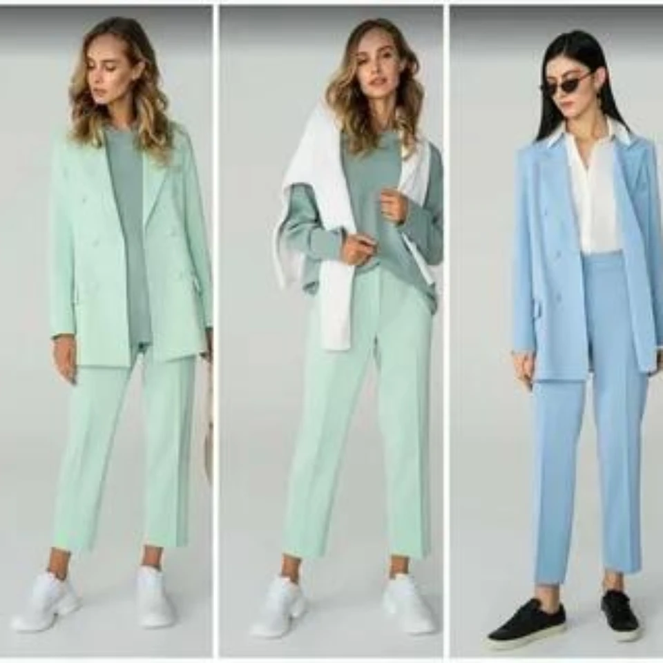 Letná voľná plná farba dámske obleky Nohavice Blazer Formal Office Business Dvojdielne špičkové klopy pre ženy tuxedo
