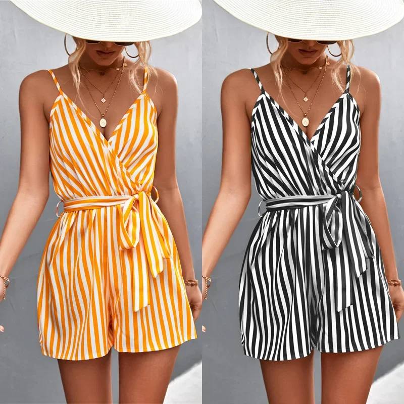 Letná žena hrania kvety tlačené sexy z ramena Slim Romper Sbecksuit Ženy s krátkym rukávom Holiday Beach Playsitus