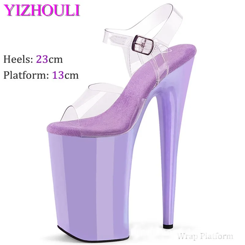 Letné 9 palcov, fialové viacfarebné sexy pódium móla 23 cm, päty modelu nočného klubu tanečné topánky