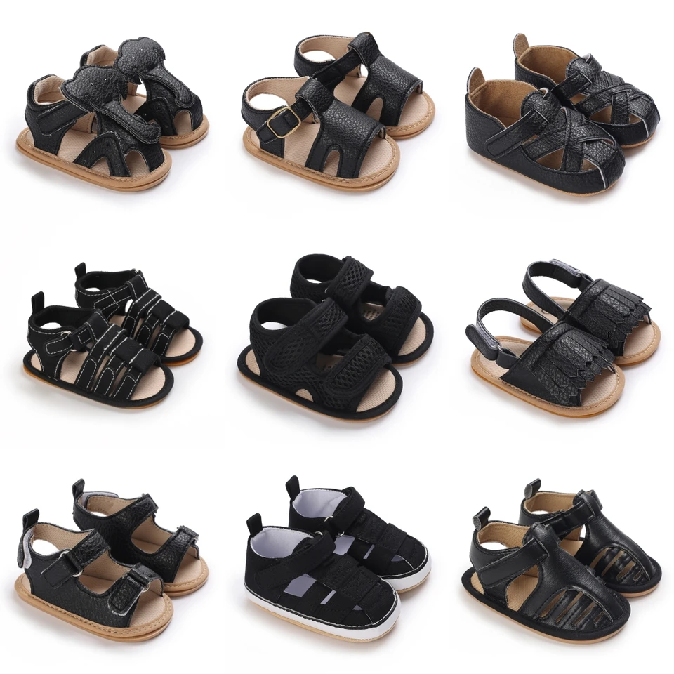 Letné chlapci a dievčatá 0-18 m Čierne móda letné mäkké postieľky topánky First Walker Soft