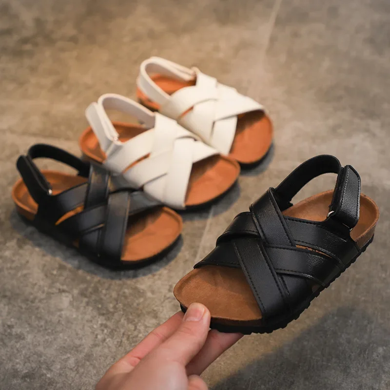 Letné detské topánky chlapci dievča jednoduchosť Príležitostné sandále Indoor Walking Cork Non-Slip Kids Kráčanie na jazdu na pláži Hracie sandále