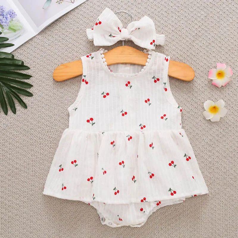 Letné dievčatká oblečenie batoľa dievčatka šaty šaty BodySuits bez rukávov tlač Dojčenské detské dievčatá bavlnené kombinézy