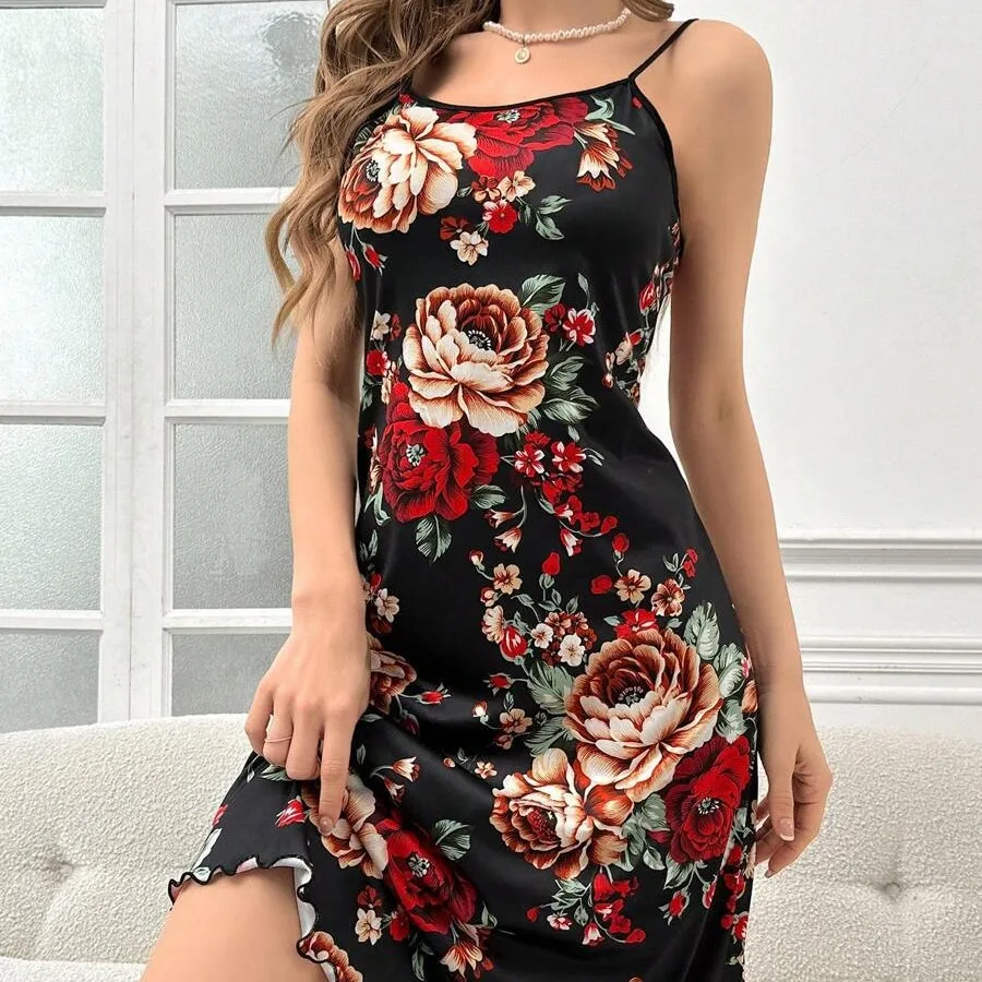 Letné dámy Horúce nové štýl tlačené kvety tlačené sexy čierne huby Edge v dlhom mliečnom popruhu