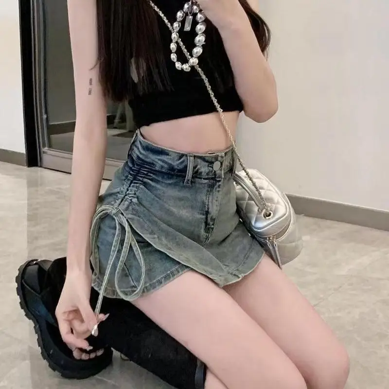 Letné džínsové sukne šortky džínsy Ženy šortky roztrhané pevné farebné voľný čas Sexy Jean Shorts Street Slim A-line sukňa