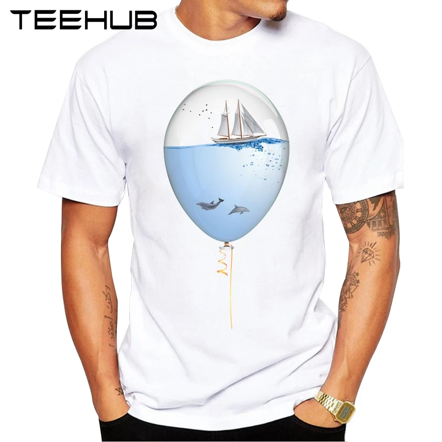 Letné horúce predajy Sealoon Men Tričko New Fashion Sea v balóne potlačené tričko vtipné topy krátke rukávy Základné tričká