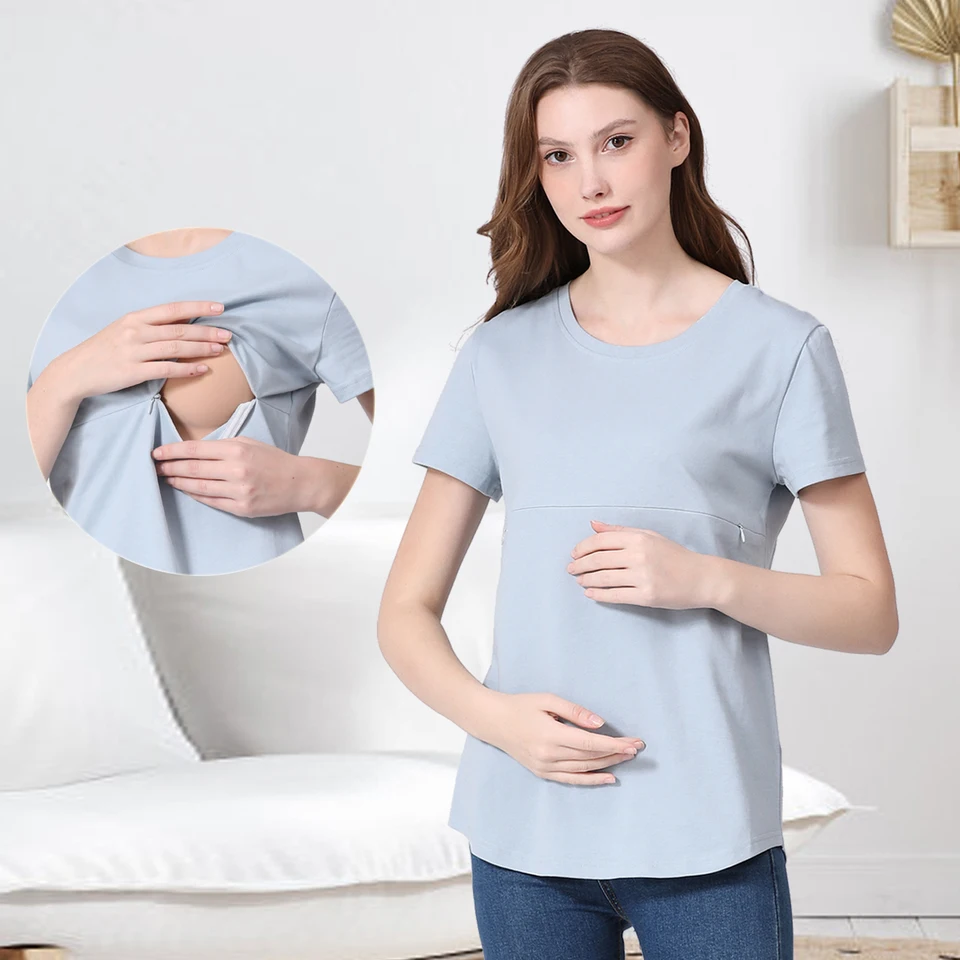 Letné materské oblečenie dojčiace vrcholy Topsleeve bavlnené laktačné tričko zips Ošetrovateľstvo Tees pre tehotné ženy veľkej veľkosti 5xl